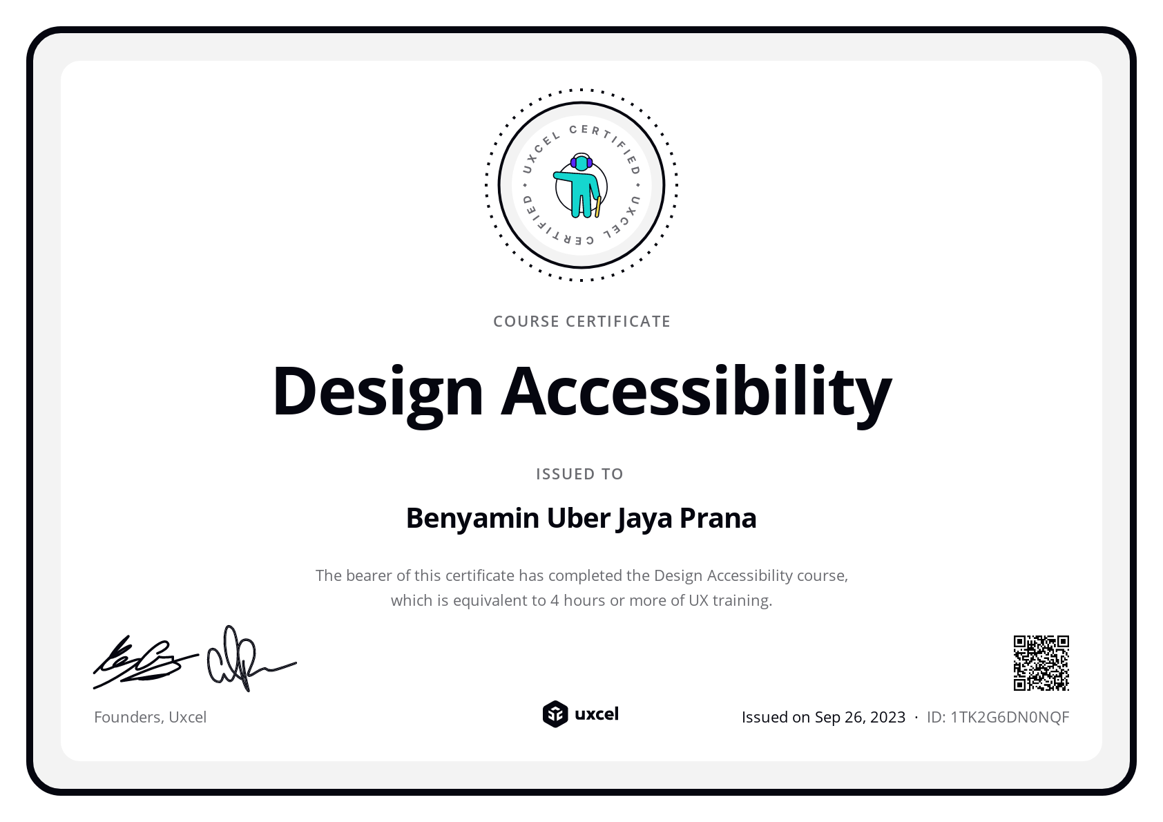 Benyamin Uber Jaya Prana's certificate